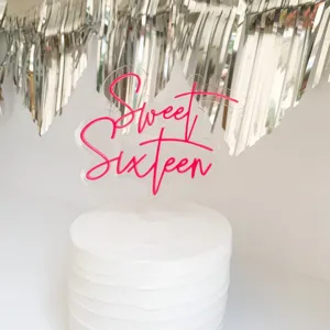 Double Layer Acrylic Sweet 16 Birthday Cake Topper Sixteen Year Old Party Cake Decoration Pink Gold Glitter Cake Sign Ins Style Party Supplies