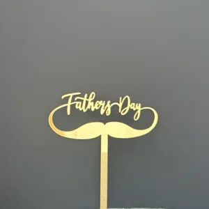 Décoration de gâteau de fête des pères en acrylique doré avec moustache pour dessert.