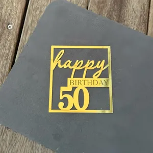 Gold acrylic 50th birthday cake topper laser cut happy birthday party dessert decor