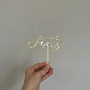 Gold acrylic Sixty cake topper for 60th birthday anniversary party cake decoration supplies