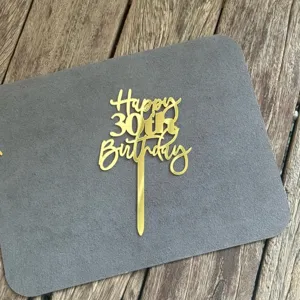 Gold acrylic 30th birthday cake topper INS style party decoration dessert insert card shiny party