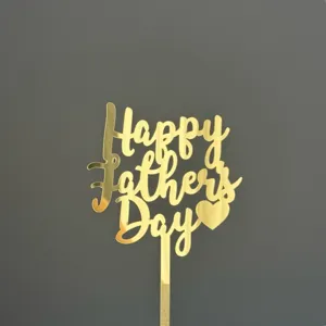 Topper degateau en acrylique dore pour la fete des peres avec coeur decoration fete.