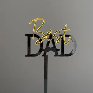 Acrylic Happy Father's Day cake topper detail, gold and black dessert decoration insert.