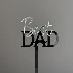 Father's Day acrylic cake topper with Best DAD text and mustache design for party decor.