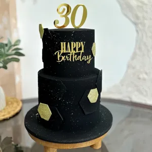Elegante y bonito set de topper para pastel de cumpleaños 30 de acrílico negro oro.