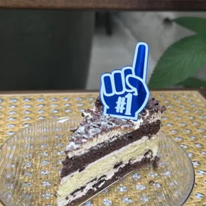 Blue foam finger number 1 cake topper for Father's Day celebration party dessert decoration.