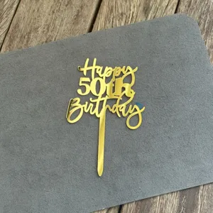 Gold acrylic 50th birthday cake topper sparkling mirror finish party dessert decoration table sign