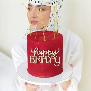 Topper Torta Compleanno Acrylico Stile Ins Candele Dorate Decorazione Tavolo Dessert