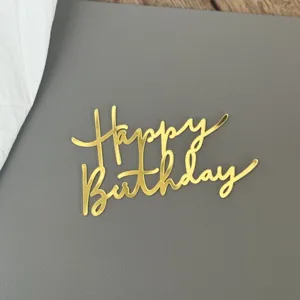 Acryl Happy Birthday Tortenaufsatz Gold Spiegel Party Dessert Dekoration Detailansicht
