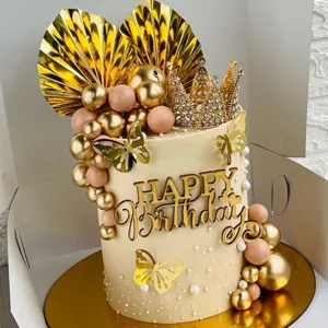 Set topper per torta buon compleanno in acrilico dorato, elegante decorazione dolce.