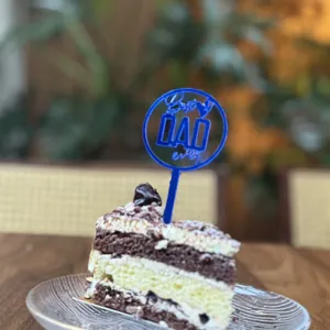 Father's Day blue acrylic cake topper, cute party decoration insert for happy dad celebration.