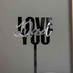 Acrylic Father's Day cake topper, black and silver glitter party decoration, love you dad.