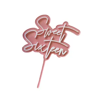 Acrylic Sweet Sixteen cake topper pink double layer birthday party cake decoration insert