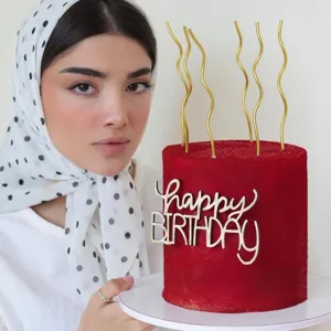Topper per torta Buon Compleanno in acrilico con candele dorate ricce per festa.