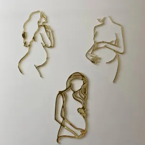 Decorazione per Torte in Acrilico Minimalista Line Art Donna Incinta Silhouette Oro Specchio Figura Astratta per Festa della Mamma Baby Shower Forniture per Feste
