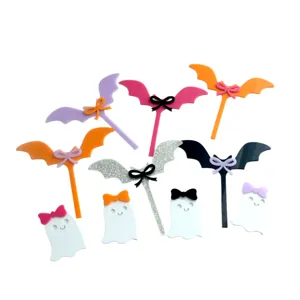 Halloween Acrylic Cake Toppers Cute Bat Ghost Party Cupcake Picks Decorations