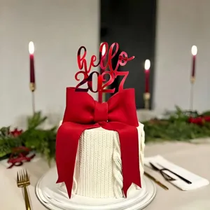 Acrylic 2027 New Year cake topper red glitter party decoration dessert insert supply