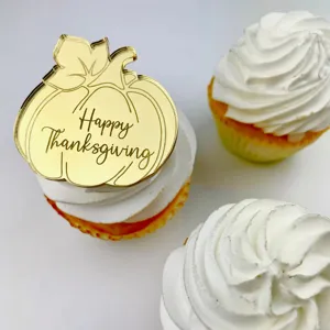 Adorno de acrílico dorado para cupcakes de calabaza de Acción de Gracias y fiestas
