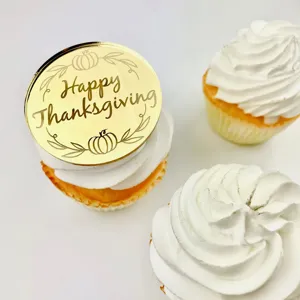 Adorno de acrilico dorado para cupcake de Accion de Gracias letrero decorativo.