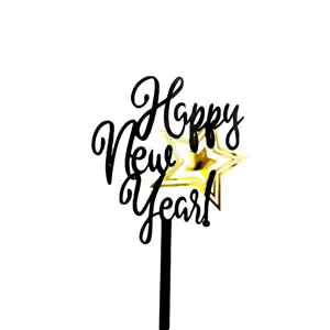 New Year acrylic cake topper happy new year gold star design party decoration supplies
