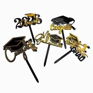 Acrylic 2026 graduation cake toppers set black gold congrats grad party dessert decor