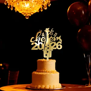 Gold acrylic 2026 cheers champagne bottle cake topper for New Year party celebration decor.