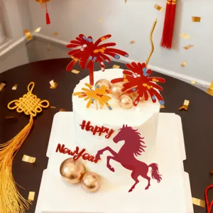 2026 New Year cake topper acrylic firework horse cake decoration festive party supplies