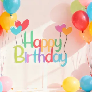 Bunter Acryl Happy Birthday Kuchendekoration Topper, ideal für schöne Geburtstagsfeiern.