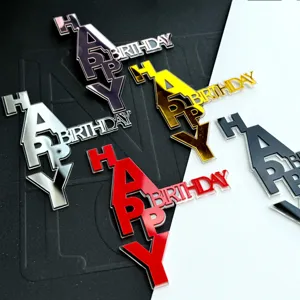 Set de cake topper Happy Birthday en acrylique, miroir or argent noir rouge gâteau.