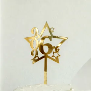 Gold acrylic number 36 star cake topper shiny dessert decoration party supplies 1pc