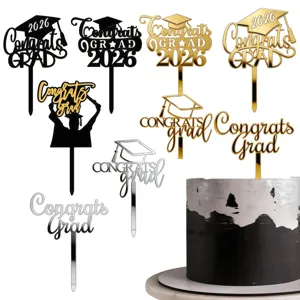 Acrylic Graduation Cake Topper Class Of 2026 Congrats Grad Cake Insert For Graduation Party Decoration Gold Black Silver Cake Signs