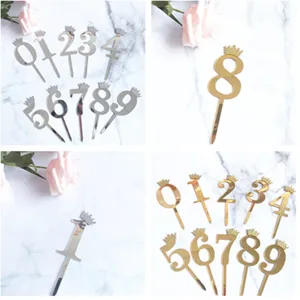 Glitzer Krone Nummer Acryl Tortenaufsatz Gold Silber Spiegel Digital Dessert Dekoration Für Geburtstag Party Backzubehör