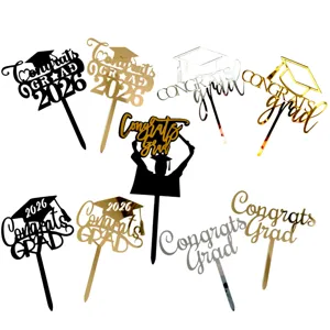 2026 graduation cake topper acrylic grad party decorations gold black silver set of 8