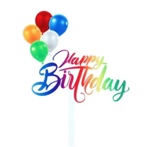 Bunte Luftballons Acryl Happy Birthday Kuchen Topper Detailansicht für Feier Party Dekor.