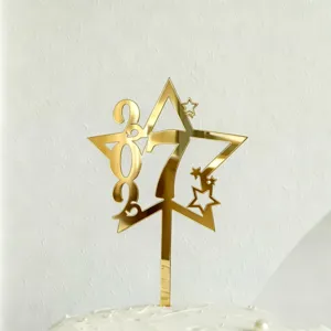 Gold 2027 acrylic cake topper star design for new year party decoration dessert insert