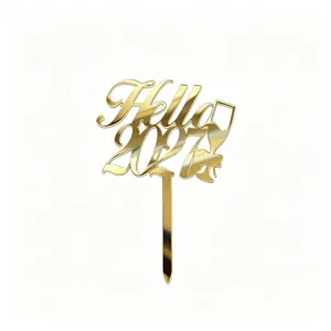 Gold acrylic 2027 New Year cake topper, Hello 2027 sparkling party dessert decoration.