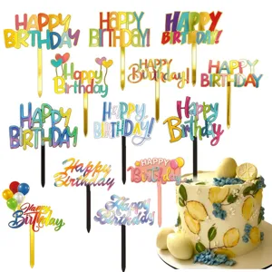 Acryl Happy Birthday Tortenaufsatz UV Farbdruck Bunte Künstlerische Schriftzug Tortenstecker Für Party Dekoration Zubehör
