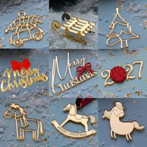 Adornos de Acrílico para Tartas de Navidad Letra Feliz Navidad Árbol Trineo Reno Pony Decoración de Cupcakes para Fiesta de Vacaciones Repostería