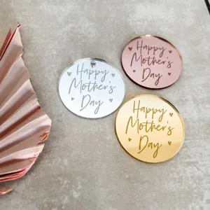 Acrylic Happy Mother's Day cake topper round mirror plate party dessert decoration 3pcs