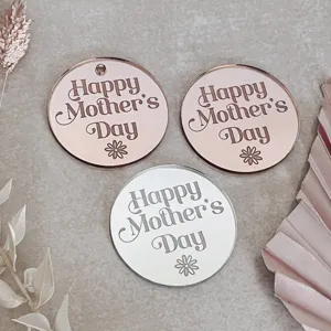 Ins style acrylic Happy Mother's Day cake topper mirror round charms festival party decor