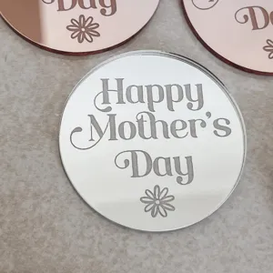 Acrylic mirror Happy Mother's Day cake topper round baking decoration party supply