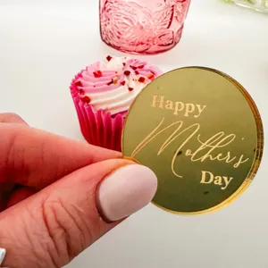 Golden mirror acrylic Happy Mother's Day cake topper for baking dessert party decor.