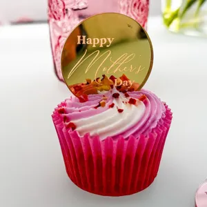 Acrylic Mother's Day cake topper gold mirror circle dessert decoration for party celebration