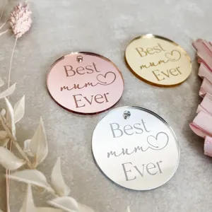 Acrylic Best Mum Ever cake topper mirror round decoration for Mother's Day party dessert.