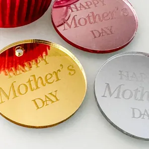Acrylic Mother's Day cake toppers, mirror finish round decorative discs for baking.