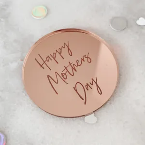 Round acrylic Happy Mothers Day cake topper rose gold mirror finish dessert decor