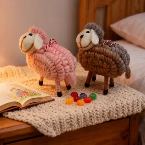 Lindas figuras de oveja de fieltro decoración del hogar adornos de animales hechos a mano.