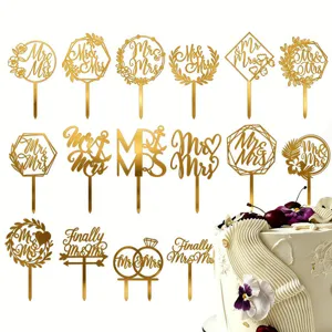 Gold Acrylic Mr And Mrs Cake Topper For Wedding Anniversary Engagement Party Decoration Elegant Mirror Finish Cake Insert