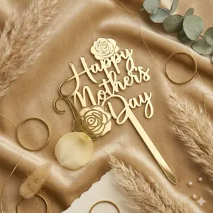 Gold acrylic Happy Mother's Day cake topper for festive celebration party dessert decor.