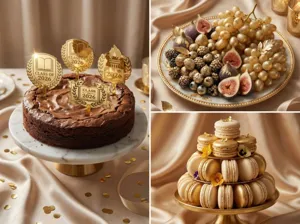 Detailansicht der goldenen Acryl Kuchenaufsätze für die Abschlussfeier 2026 Party-Dekor.